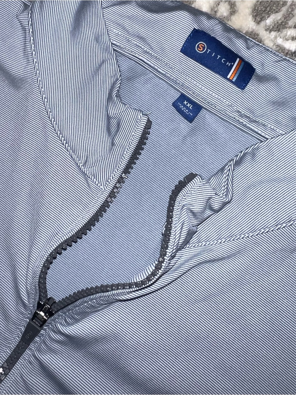 Stitch Light Blue Striped 3/4 Zip-Up Shirt Jacket xxl excellent condition